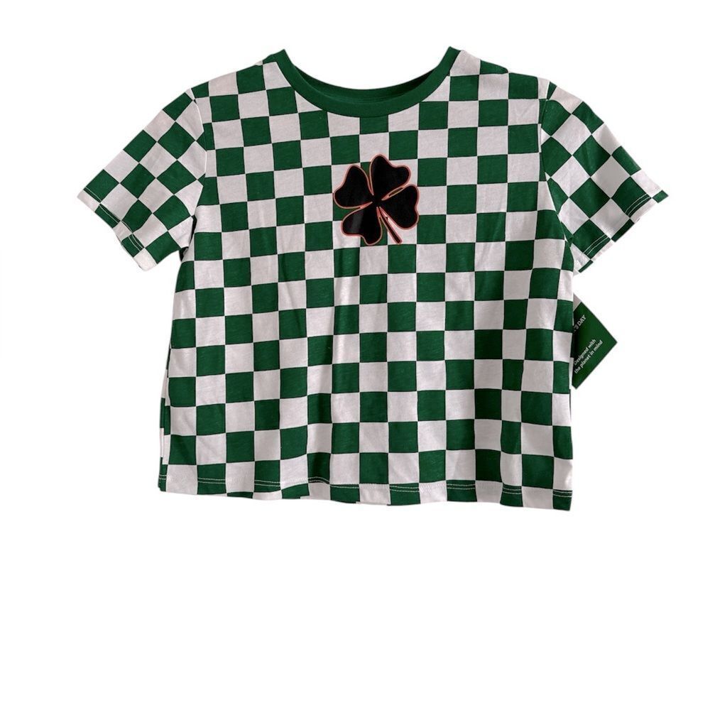Green and White Checkered Short Sleeve Tee NWT
